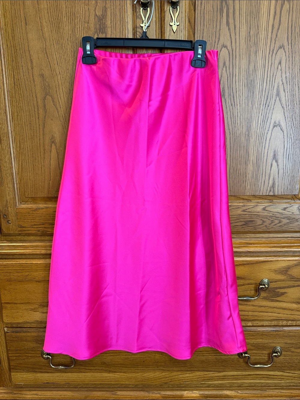 Renee C. Bright Hot Pink Satin Midi Skirt